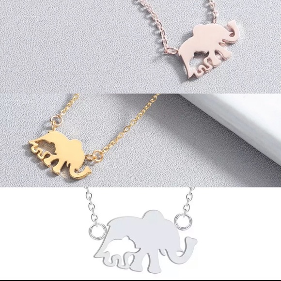 Jewelry - Stainless Steel Mama + Baby Elephant Necklace